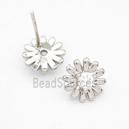 Copper Daisy Stud Earring Pave Zirconia Flower Platinum Plated