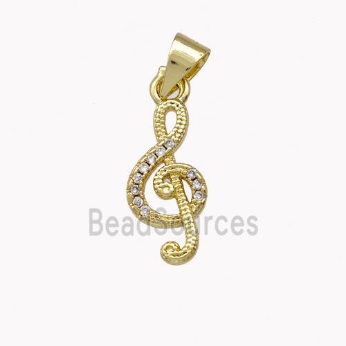 Musical Note Charms Copper Treble Clef Pendant Pave Zirconia Gold Plated