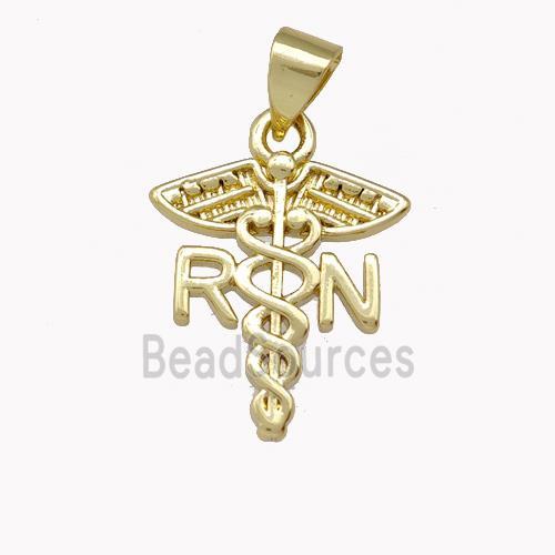 RN Nurse Caduceus Charms Copper Pendant Gold Plated