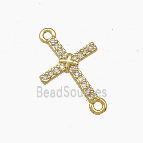 Copper Cross Connector Pave Zirconia Gold Plated