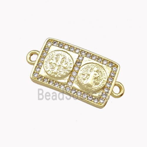 Virgin Mary Charms Copper Rectangle Connector Pave Zirconia Gold Plated