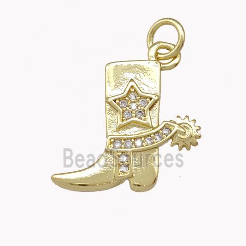 Cowboy Boots Charm Copper Pendant Pave Zirconia Gold Plated