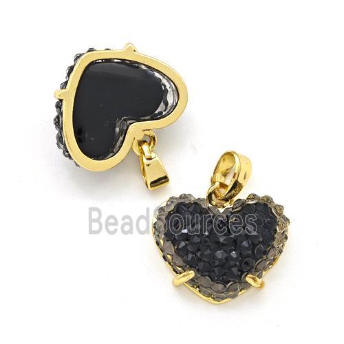 Black Resin Heart Pendant Gold Plated