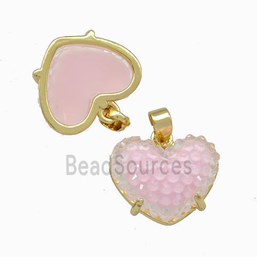 Pink Resin Heart Pendant Gold Plated