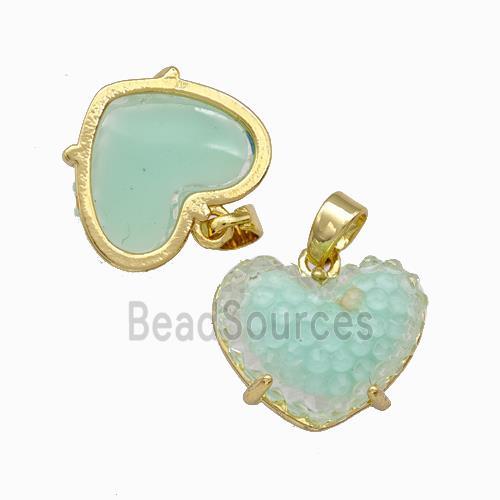 Green Resin Heart Pendant Gold Plated