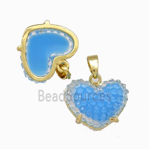 Blue Resin Heart Pendant Gold Plated