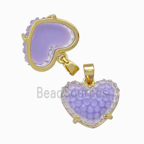 Lavender Resin Heart Pendant Gold Plated