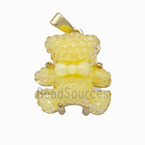 Yellow Resin Bear Pendant Gold Plated