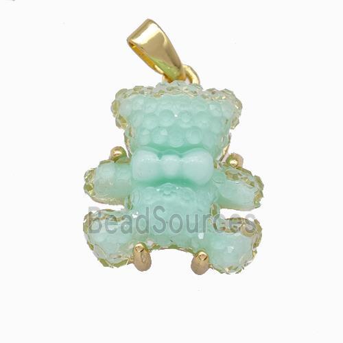 Green Resin Bear Pendant Gold Plated