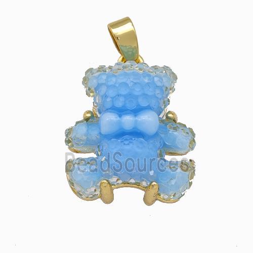 Blue Resin Bear Pendant Gold Plated