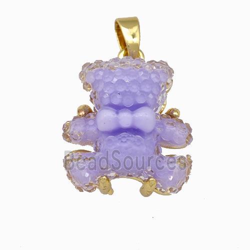 Lavender Resin Bear Pendant Gold Plated