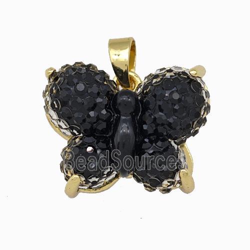 Black Resin Butterfly Pendant Gold Plated