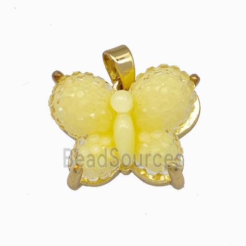 Yellow Resin Butterfly Pendant Gold Plated