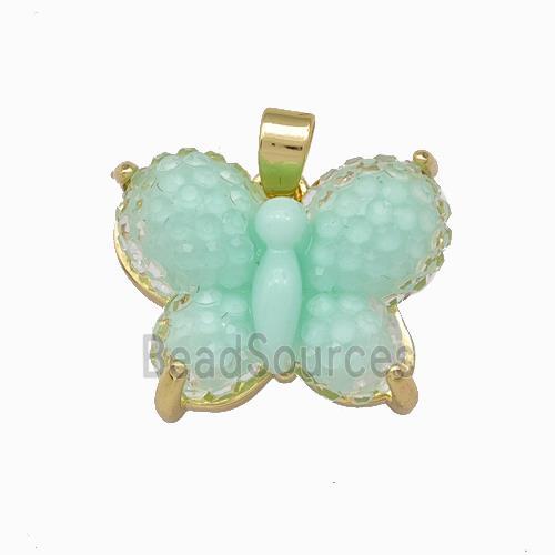 Green Resin Butterfly Pendant Gold Plated