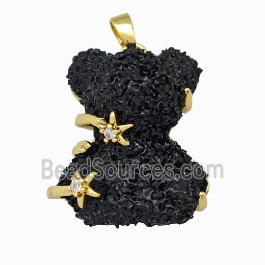 Black Resin Bear Pendant Gold Plated