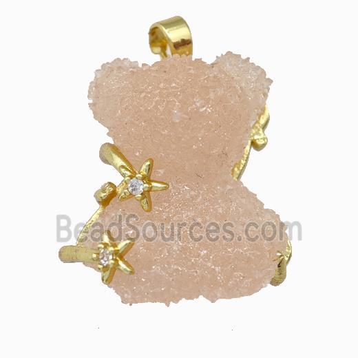 Salmon Resin Bear Pendant Gold Plated