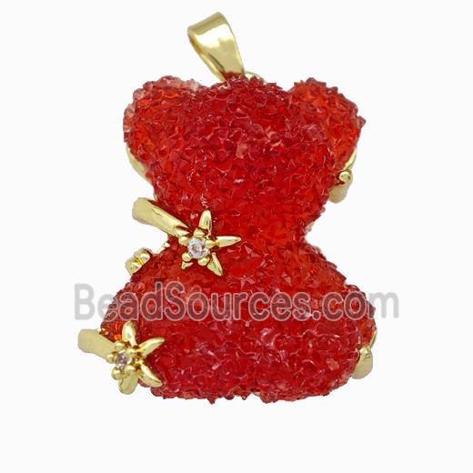 Red Resin Bear Pendant Gold Plated