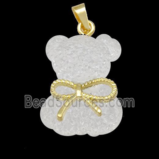 White Resin Bear Pendant Bow Gold Plated