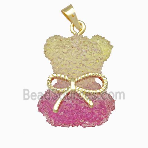 Multicolor Resin Bear Pendant Bow Gold Plated