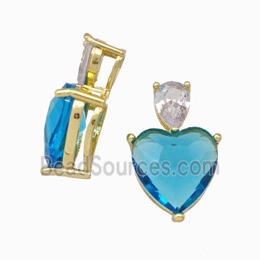 Aqua Chinese Crystal Glass Heart Pendant Gold Plated