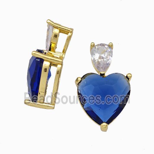 Blue Chinese Crystal Glass Heart Pendant Gold Plated