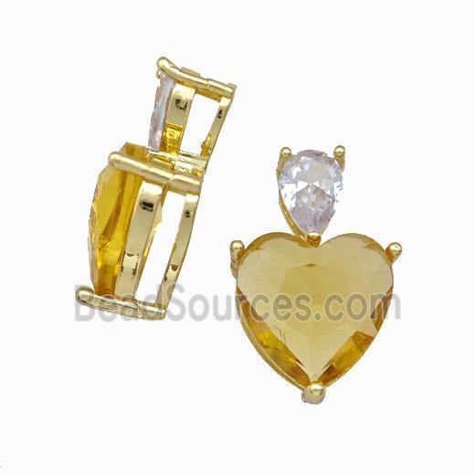 Yellow Chinese Crystal Glass Heart Pendant Gold Plated