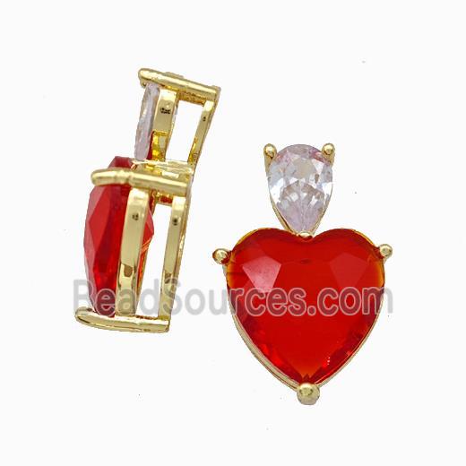 Red Chinese Crystal Glass Heart Pendant Gold Plated