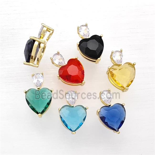 Chinese Crystal Glass Heart Pendant Gold Plated Mixed