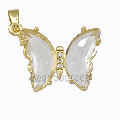 Clear Chinese Crystal Glass Butterfly Pendant Gold Plated