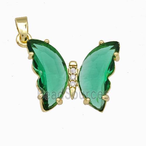 Green Chinese Crystal Glass Butterfly Pendant Gold Plated