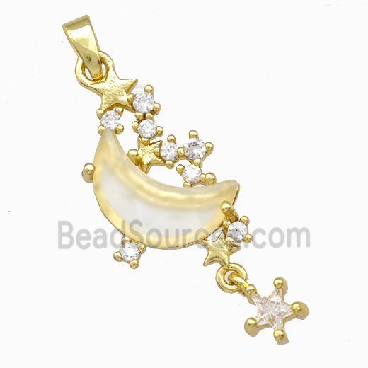 Copper Pendant Pave Zirconia Crystal Glass Moon Gold Plated