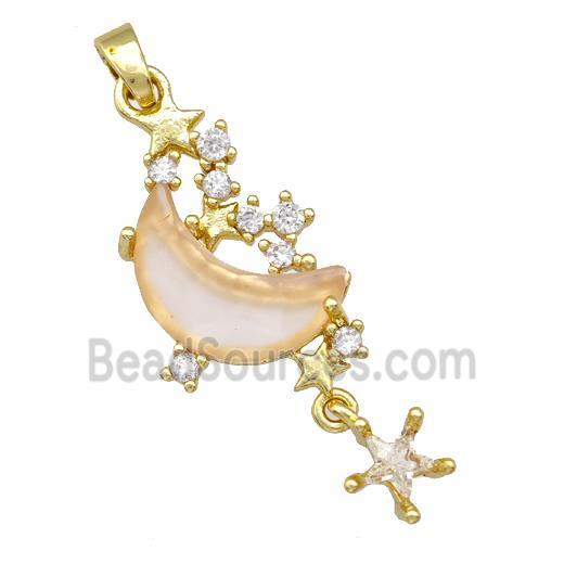 Copper Pendant Pave Zirconia Crystal Glass Moon Gold Plated