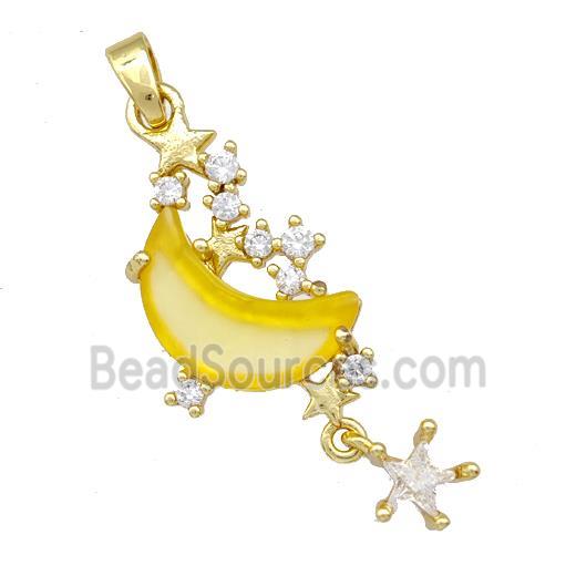 Copper Pendant Pave Zirconia Yellow Crystal Glass Moon Gold Plated