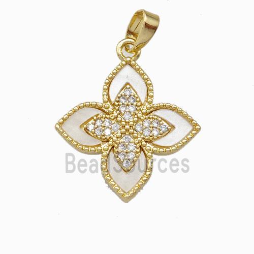 Copper Clover Pendant Pave Zirconia Shell Gold Plated