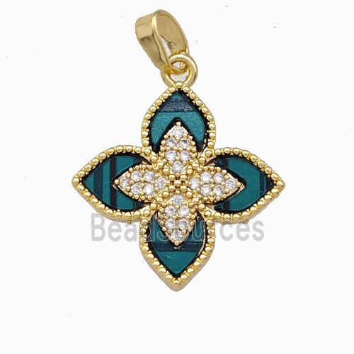 Copper Clover Pendant Pave Zirconia Gold Plated