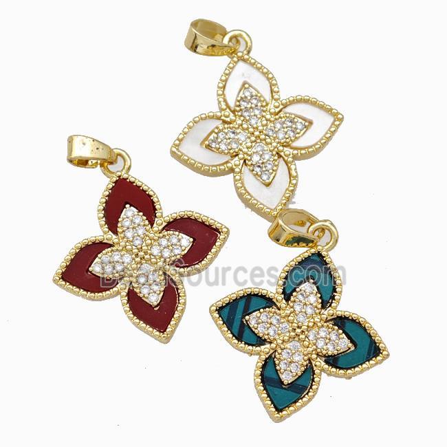 Copper Clover Pendant Pave Zirconia Gold Plated Mixed