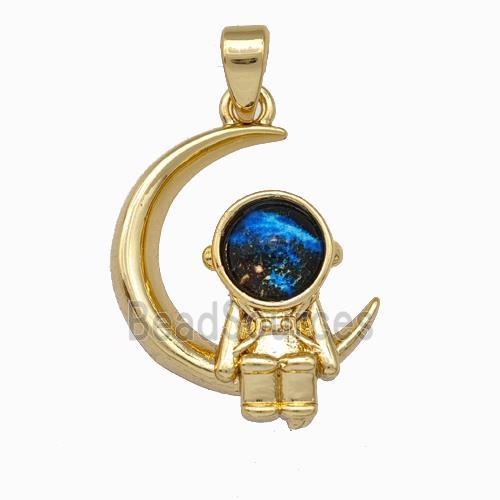 Copper Moon Astronaut Pendant Gold Plated