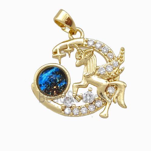 Copper Pegasus Charms Pendnat Pave Zirconia Gold Plated