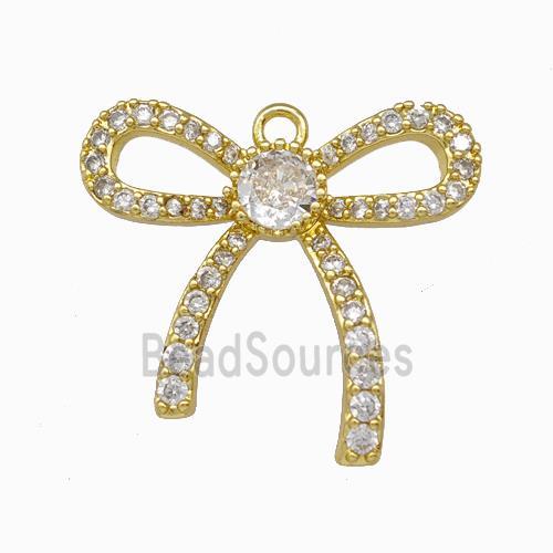 Copper Bowknot Pendant Pave Zircoina Gold Plated