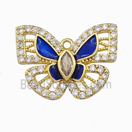 Copper Butterfly Pendant Pave Zircoina Blue Enamel Gold Plated