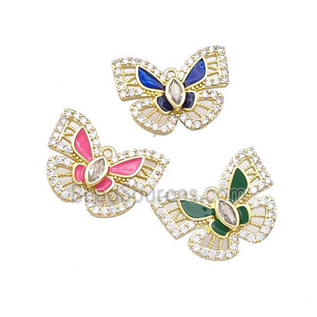 Copper Butterfly Pendant Pave Zircoina Enamel Gold Plated Mixed