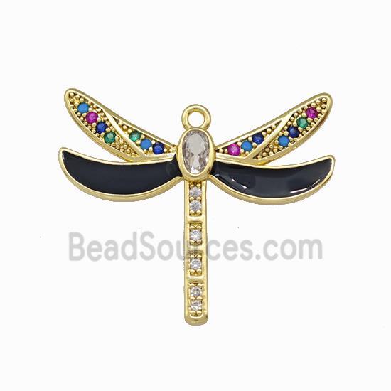 Copper Dragonfly Pendant Pave Zircoina Black Enamel Gold Plated