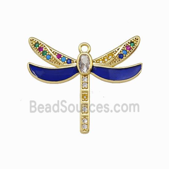 Copper Dragonfly Pendant Pave Zircoina Lapisblue Enamel Gold Plated