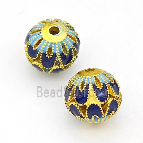 Copper Round Beads Painted Hollow Gold Plated