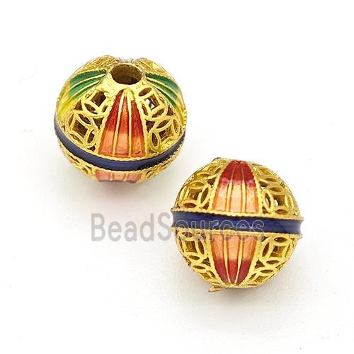 Copper Round Beads Painted Hollow Gold Plated