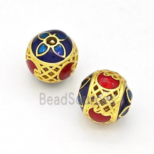 Copper Round Beads Multicolor Painted Hollow Gold Plated