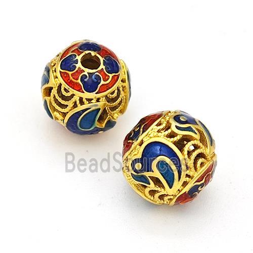 Copper Round Beads Multicolor Painted Hollow Gold Plated