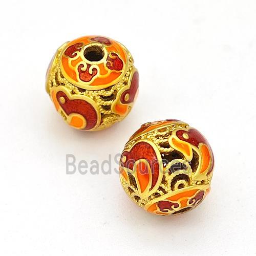 Copper Round Beads Multicolor Painted Hollow Gold Plated