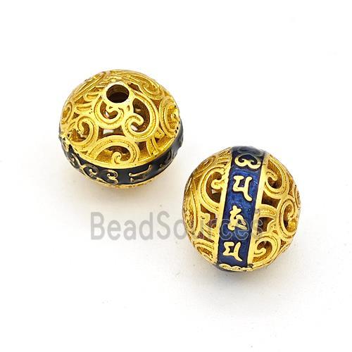 Copper Round Beads Blue Painted Buddhist Hollow Gold Plated