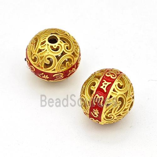 Copper Round Beads Red Painted Buddhist Hollow Gold Plated